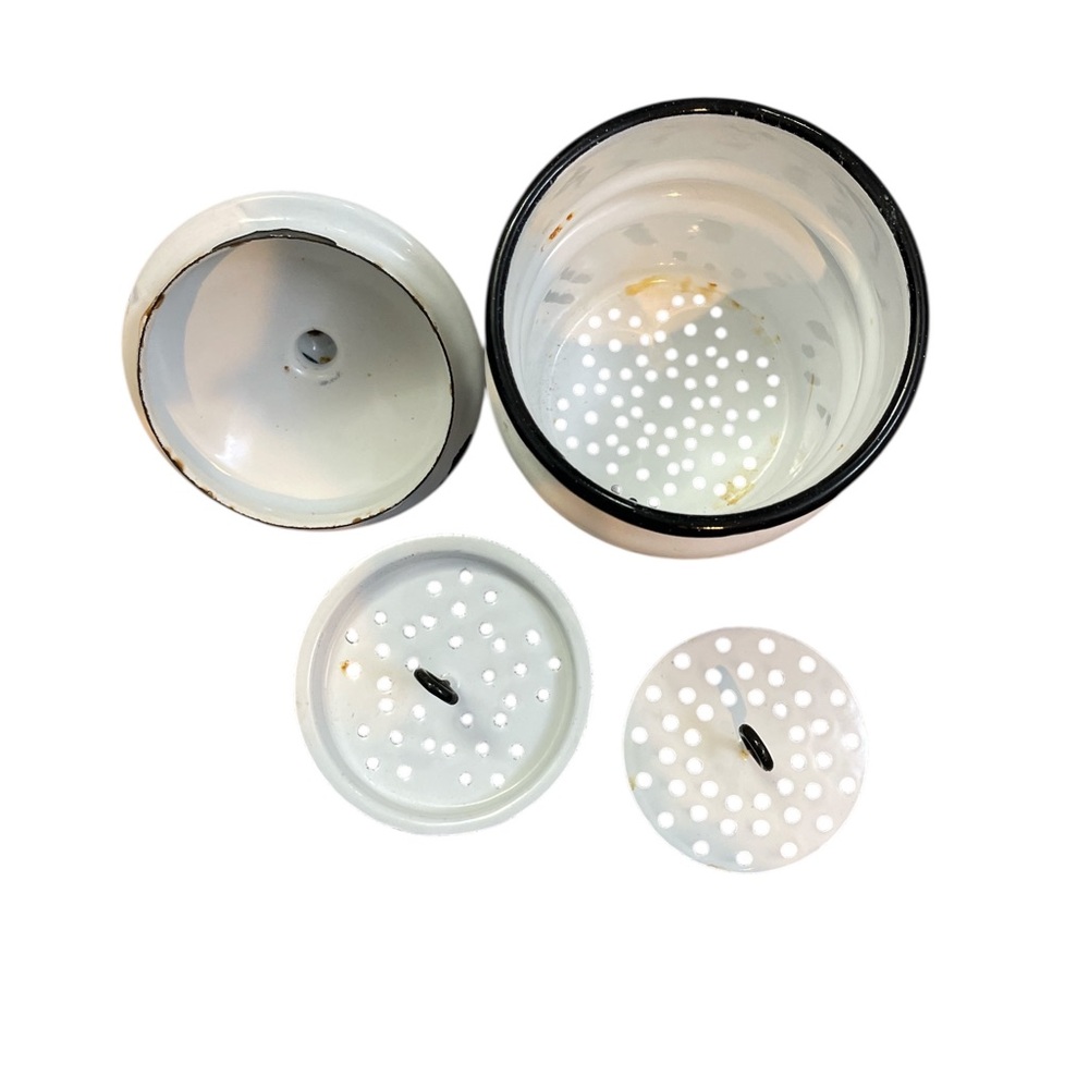 Vintage Enamel Coffee Pot French Drip White Black Enamelware Farmhouse Cottage - Picture 6 of 12